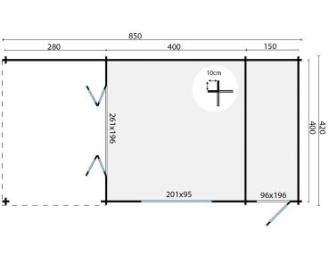 Gartenhaus Sibella 850x420 cm